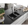 Mexen Carlos Granitspüle 1,5-fach mit Küchenarmatur Aster, schwarz - 6518-77-73450-07