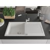 Mexen Leo Granitspüle 1-Becken mit Abtropffläche und Küchenarmatur Flora, weiß - 6501-20-670401-07
