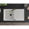 Mexen Leo Granitspüle 1-Becken mit Abtropffläche und Küchenarmatur Flora, weiß - 6501-20-670401-57-B