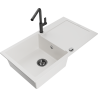 Mexen Leo 1-Kammer-Granitatrog mit Abtropffläche und Küchenarmatur Flora, weiß - 6501-20-670401-70-B
