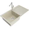 Mexen Leo Granitspüle 1-Becken mit Abtropffläche und Küchenarmatur Flora, beige - 6501-69-670401-00