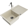 Mexen Leo Granitspüle 1-Becken mit Abtropffläche und Küchenarmatur Flora, Beige - 6501-69-670401-07-B
