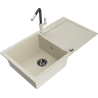 Mexen Leo granitspüle mit einer kammer und abtropffläche und küchenarmatur Flora, beige - 6501-69-670401-07-B