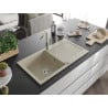 Mexen Leo Granitspüle 1-Becken mit Abtropffläche und Küchenarmatur Flora, beige - 6501-69-670401-09