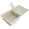 Mexen Leo Granitspüle 1-Becken mit Abtropffläche und Küchenarmatur Flora, beige - 6501-69-670401-09