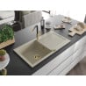 Mexen Leo Granitspüle 1-Becken mit Abtropffläche und Küchenarmatur Flora, beige - 6501-69-670401-57-G
