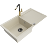 Mexen Leo Granitspüle 1-beckig mit Abtropffläche und Küchenarmatur Flora, beige - 6501-69-670401-57-B