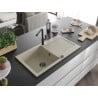 Mexen Leo Granitspüle 1-Becken mit Abtropffläche und Küchenarmatur Flora, beige - 6501-69-670401-70-B