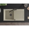 Mexen Leo Granitspüle 1-Becken mit Abtropffläche und Küchenarmatur Flora, beige - 6501-69-670401-70-B
