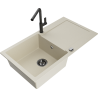 Mexen Leo Granitspüle 1-Becken mit Abtropffläche und Küchenarmatur Flora, beige - 6501-69-670401-70-B