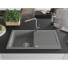 Mexen Leo Granitspüle 1-Becken mit Abtropffläche und Küchenarmatur Flora, grau - 6501-71-670401-06