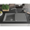 Mexen Leo Granitspüle einteilig mit Abtropffläche und Küchenarmatur Flora, grau - 6501-71-670401-06