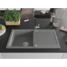 Mexen Leo Granitspüle mit 1 Becken, Abtropffläche und Küchenarmatur Flora, grau - 6501-71-670401-07