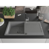 Mexen Leo Granitspüle 1-Schüssel mit Abtropffläche und Küchenarmatur Flora, grau - 6501-71-670401-07-B