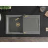 Mexen Leo Granitspüle mit 1 Becken, Abtropffläche und Küchenarmatur Flora, grau - 6501-71-670401-57-G