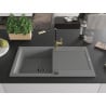 Mexen Leo Granitspüle 1-Becken mit Abtropffläche und Küchenarmatur Flora, grau - 6501-71-670401-57-B