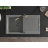 Mexen Leo Granitspüle 1-Becken mit Abtropffläche und Küchenarmatur Flora, grau - 6501-71-670401-57-B