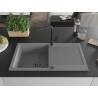 Mexen Leo Granitspüle mit 1 Becken, Abtropffläche und Küchenarmatur Flora, grau - 6501-71-670401-70-B