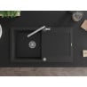 Mexen Leo Granitspüle 1-Becken mit Abtropffläche und Küchenarmatur Flora, schwarz/silberner Metallic - 6501-73-670401-00