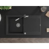 Mexen Leo Granitspüle 1-Becken mit Abtropffläche und Küchenarmatur Flora, schwarz/silber metallic - 6501-73-670401-07