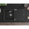 Mexen Leo Granitspüle 1-beckig mit Abtropffläche und Küchenarmatur Flora, schwarz/silber metallic - 6501-73-670401-07