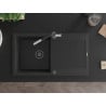 Mexen Leo Granitspüle 1-beckig mit Abtropffläche und Küchenarmatur Flora, schwarz/silber metallic - 6501-73-670401-07-B
