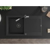 Mexen Leo Granitspüle mit 1 Becken, Abtropffläche und Küchenarmatur Flora, schwarz/silbernes Metallic - 6501-73-670401-07-B