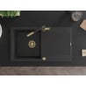 Mexen Leo Granitspüle 1-Becken mit Abtropffläche und Küchenarmatur Flora, schwarz/silber metallic - 6501-73-670401-57-G