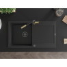 Mexen Leo Granit-Spülbecken 1-Kammer mit Abtropffläche und Küchenarmatur Flora, schwarz/silber metallic - 6501-73-670401-57-B