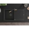 Mexen Leo Granitspüle 1-Becken mit Abtropffläche und Küchenarmatur Flora, schwarz/silber metallic - 6501-73-670401-57-B