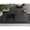 Mexen Leo Granitspüle 1-Becken mit Abtropffläche und Küchenarmatur Flora, schwarz/silber Metallic - 6501-73-670401-70-B