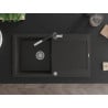 Mexen Leo Granitspüle 1-beckig mit Abtropffläche und Küchenarmatur Flora, schwarz/goldener Metallic - 6501-75-670401-07