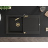 Mexen Leo Granitspüle 1-Becken mit Abtropffläche und Küchenarmatur Flora, schwarz/gold-metallik - 6501-75-670401-57-G