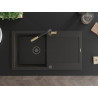 Mexen Leo Granitspüle 1-beckig mit Abtropffläche und Küchenarmatur Flora, schwarz/gold metallic - 6501-75-670401-57-B