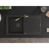 Mexen Leo Granitspüle 1-beckig mit Abtropffläche und Küchenarmatur Flora, schwarz/goldener Metallic - 6501-75-670401-57-B