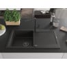 Mexen Leo Granitspüle mit 1 Becken, Abtropffläche und Küchenarmatur Flora, schwarz/gold metallic - 6501-75-670401-70-B