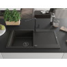 Mexen Leo granitspüle mit einer Kammer, Abtropffläche und Küchenarmatur Flora, schwarz/golden metallic - 6501-75-670401-70-B