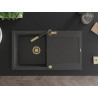 Mexen Leo Granitspüle 1-Becken mit Abtropffläche und Küchenarmatur Flora, schwarz gesprenkelt - 6501-76-670401-57-G
