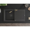 Mexen Leo Granitspüle einteilig mit Abtropffläche und Küchenarmatur Flora, schwarz gesprenkelt - 6501-76-670401-57-B