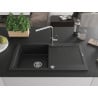 Mexen Leo Granitspüle 1-Kammer mit Abtropffläche und Küchenarmatur Flora, schwarz - 6501-77-670401-00