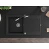 Mexen Leo Granitspüle 1-Kammer mit Abtropffläche und Küchenarmatur Flora, schwarz - 6501-77-670401-07