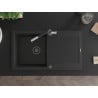Mexen Leo Granitspüle 1-Becken mit Abtropffläche und Küchenarmatur Flora, schwarz - 6501-77-670401-07-B