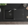 Mexen Leo Granitspüle mit 1 Becken, Abtropffläche und Küchenarmatur Flora, schwarz - 6501-77-670401-07-B