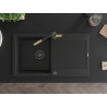 Mexen Leo Granitspüle mit einer Kammer, Abtropffläche und Küchenarmatur Flora, schwarz - 6501-77-670401-57-B