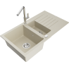 Mexen Matias Granitspüle 1,5-Becken mit Abtropffläche und Küchenarmatur Flora, beige - 6502-69-670401-00