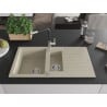 Mexen Matias Granitspüle 1,5 Kammern mit Abtropffläche und Küchenarmatur Flora, beige - 6502-69-670401-07