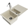 Mexen Matias Granitspüle 1,5-becken mit Abtropffläche und Küchenarmatur Flora, beige - 6502-69-670401-07-B