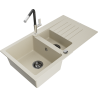 Mexen Matias Granitspüle 1,5-beckig mit Abtropffläche und Küchenarmatur Flora, beige - 6502-69-670401-07-B