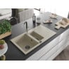 Mexen Matias Granitspüle 1,5-beckig mit Abtropffläche und Küchenarmatur Flora, beige - 6502-69-670401-07-B