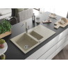 Mexen Matias Granitspüle 1,5-Schüssel mit Abtropffläche und Küchenarmatur Flora, beige - 6502-69-670401-09